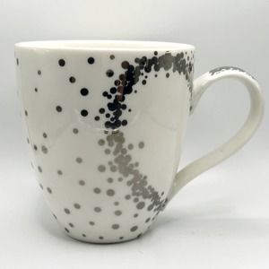 Cypress Hill Large Polka Dot White & Silver Heart Coffee/Tea Mug